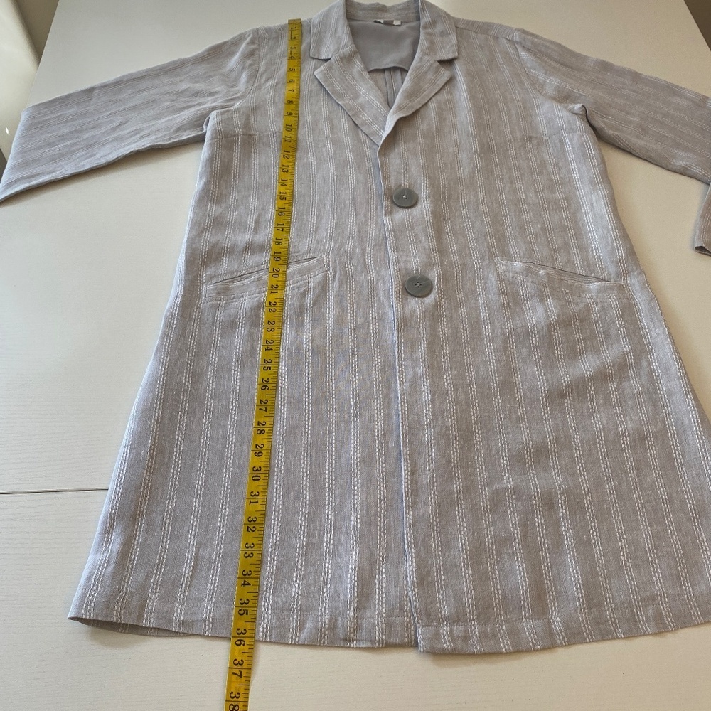J. JILL Relaxed Pinstripe Linen Vertical Gray & White Jacket Cardigan Size M - Picture 12 of 14